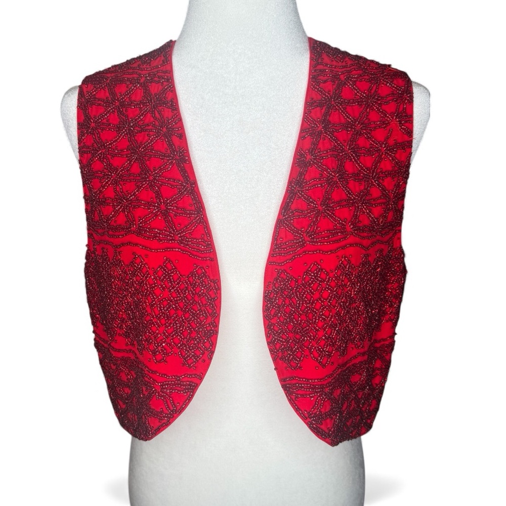 I.B Diffussion 100% Silk Vintage Red Beaded Vest Size 6